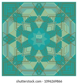 Abstract geometric frame pattern line art on green background