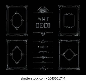 Ensemble De Cadres Géométriques Abstrait, Image Vectorielle Gatsby Magnifique, style Art déco, Cadres Vintage Argenté, Création De Carte D'Invitation