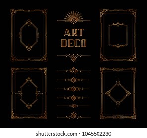 Abstract Geometric Frame Set, The Great Gatsby Vector, Art deco style, Gold Vintage Frames, Invitation Card Design
