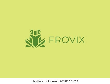 Abstract geometric frog logo with playful, modern shape