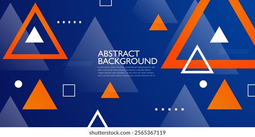 Abstract geometric futuristic background with triangle dark blue and orange gradient color. Triangle orange shape pattern. Eps10 vector