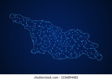 Abstract geometric of Georgia map polygonal line, structure and point scales on blue dark background with lights and dots. Vector illustration eps 10.