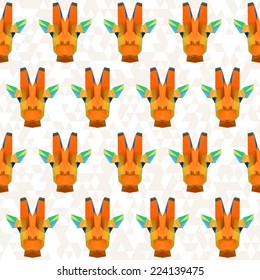 Abstract geometric giraffe portrait seamless pattern background. Polygonal triangle bright giraffe painted in imaginary colors. Nature, animal, wildlife theme. 