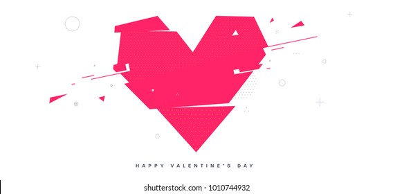 Abstract geometric glitch art love heart for Valentine's Day invitation card design