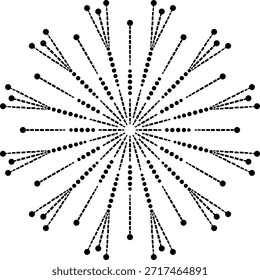 Abstrakte geometrische leuchtende Blumenvektorgrafik von gestrichelten Linien Wechselnd mit gepunkteten Linien mit Cluster von Blumenknospen an der Peripherie, schöne handgezeichnete gepunktete Blumenmandala-Stickerei oder dekoratives Design-Element mit leuchtendem Zentrum für Stoff, Kissen, Vorhang, Teppich, Tapete, Fliesen, Rahmen, Anhänger, Brosche usw