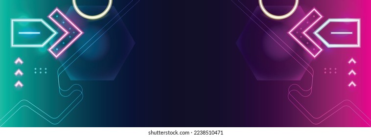 Abstract geometric glowing neon light banner template background
