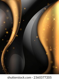 Abstract Geometric Gold and Black Shapes Luxurious Backgrounds with Glitters