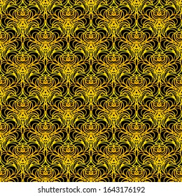 Abstract geometric gold seamless pattern on black background. Retro art deco vintage ornament.