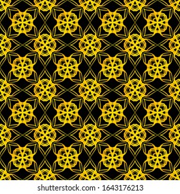 Abstract geometric gold seamless pattern on black background. Retro art deco vintage ornament.