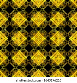 Abstract geometric gold seamless pattern on black background. Retro art deco vintage ornament.