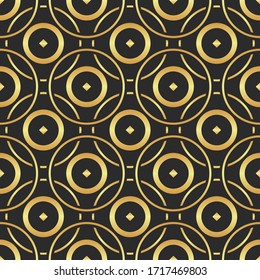 Abstract geometric gold seamless pattern on a black background. Golden geometric illustration.