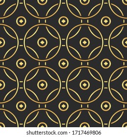 Abstract geometric gold seamless pattern on a black background. Golden geometric illustration.