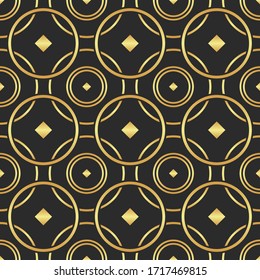 Abstract geometric gold seamless pattern on a black background. Golden geometric illustration.