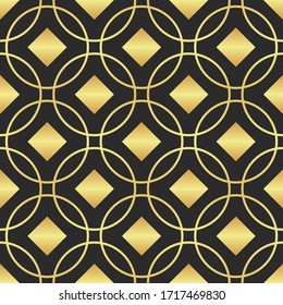 Abstract geometric gold seamless pattern on a black background. Golden geometric illustration.