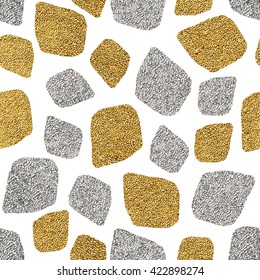 Abstract geometric gold and silver seamless pattern, seamless background of golden and silvern mosaic, hand painted vector pattern for textile, wallpaper, web, wrapping, wedding, card, paper