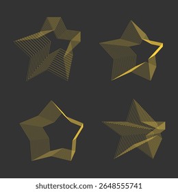 Abstract Geometric Gold Star Shapes with Layered lines, vector illustration
