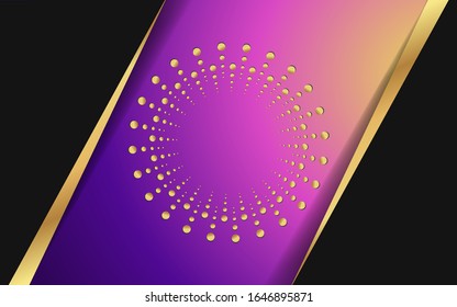 Abstract geometric golden black background with violet and yellow pattern and confetti inside. Creative page template, flyer, book cover or event backdrop good for web and print