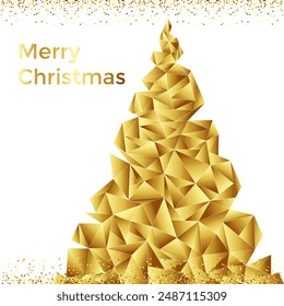 Abstract geometric golden Christmas tree made of triangles.Greeting card.Vector stock illustration.