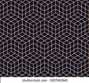 Abstract geometric  golden graphic design print 3d cubes pattern. Vector seamless  geometric cubes pattern.