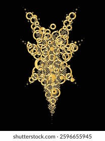 Abstract geometric golden intricated ornament on black background