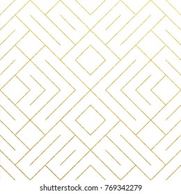 Resumen del fondo geométrico del patrón dorado sin soldadura con textura de líneas de brillo dorado. Patrón de geometría ornamentada vectorial de líneas doradas rhombus y metal para la plantilla de diseño de fondo blanco ornamentado de lujo
