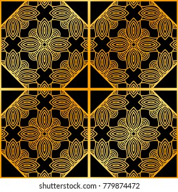 Abstract geometric golden seamless pattern.
 Vector illustration