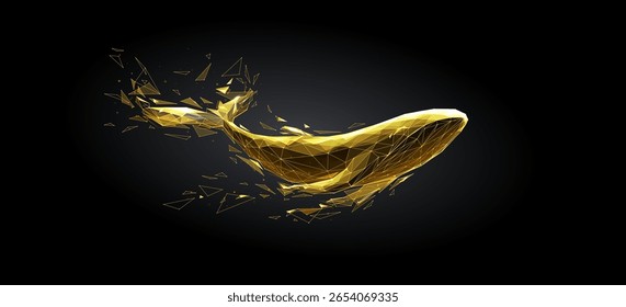 Abstrato Geométrico Baleia Dourada. Animais de Luxo. Baleia Branca em Arames de Baixa Poli. O Conceito de Vida Selvagem Aquática Poligonal Consiste em Triângulos, Partículas, Pontos Conectados. Ilustração do vetor de tecnologia digital