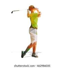 Abstract geometric golf player. Polygonal golfer silhouette. Woman playing golf