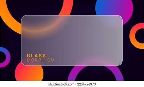 Abstract geometric gradient background with glassmorphism style. Transparent frosted glass design on black background. Vector banner template