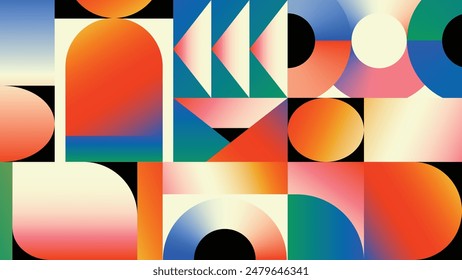 Abstract geometric gradient pattern design background vector. Wallpaper design with gradient color, circle, square and polygon shape. Modern and trendy illustration perfect for decor, cover, print.