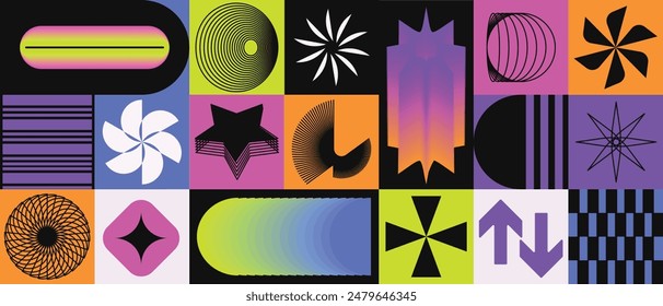 Vector de fondo de diseño de patrón de degradado geométrico Abstractas. Diseño de Fondo de pantalla con color degradado, forma circular, cuadrada y poligonal. Ilustración moderna y de moda perfecta para la decoración, cubierta, impresión.