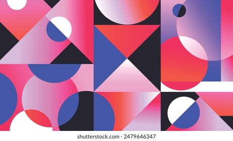 Abstract geometric gradient pattern design background vector. Wallpaper design with gradient color, circle, square and polygon shape. Modern and trendy illustration perfect for decor, cover, print.