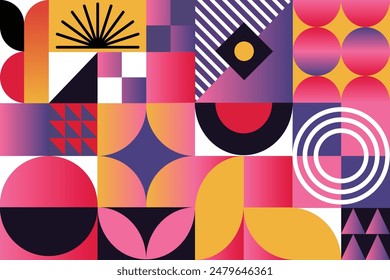 Vector de fondo de diseño de patrón de degradado geométrico Abstractas. Diseño de Fondo de pantalla con color degradado, forma circular, cuadrada y poligonal. Ilustración moderna y de moda perfecta para la decoración, cubierta, impresión.