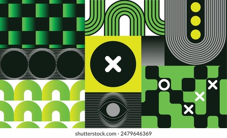 Abstract geometric gradient pattern design background vector. Wallpaper design with gradient color, circle, square and polygon shape. Modern and trendy illustration perfect for decor, cover, print.