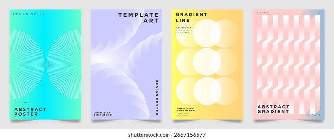 Abstractas conjunto de póster de gradiente geométrico con Formas modernas y patrones de línea. Plantillas de diseño minimalista perfectas para volantes, portadas, Anuncios y fondos de redes sociales.