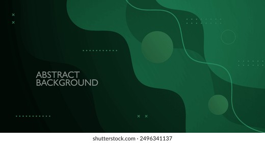 Abstract geometric gradient wave dark green background with shadow. Green modern design on dark background for poster, banner, and business card . Eps10 vector