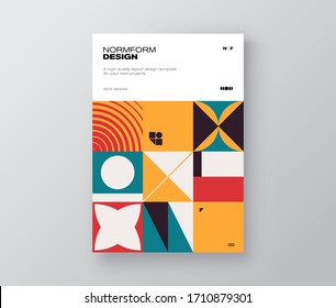 Abstract geometric graphic design of A4 size vector cover mockup created in modernism and minimalistic brutalism style, useful for poster art, flyer ads, magazine prints, business presentation.