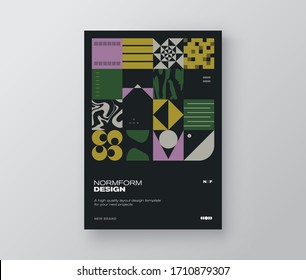 Abstract geometric graphic design of A4 size vector cover mockup created in modernism and minimalistic brutalism style, useful for poster art, flyer ads, magazine prints, business presentation.