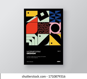 Abstract geometric graphic design of A4 size vector cover mockup created in modernism and minimalistic brutalism style, useful for poster art, flyer ads, magazine prints, business presentation.