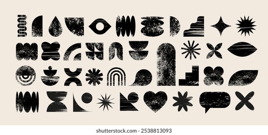 Abstract geometric graphic shapes, elements, various forms collection, Brutalist vector shapes, trendy retro design symbols. Vector concept illustrations