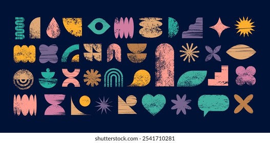 Abstract geometric graphic shapes, elements, various forms collection, Brutalist vector shapes, trendy retro design symbols. Vector concept illustrations