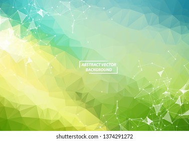 Abstract Geometric Green Blue Polygonal background molecule and communication. Connected lines with dots. Concept of the science, chemistry, biology, medicine, technology.