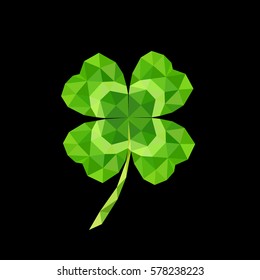 Abstract geometric green Clover with four leaves sign icon. St. Patrick's Day symbol.