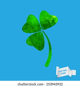 Abstract geometric green Clover with three leaves sign icon. Saint Patrick symbol