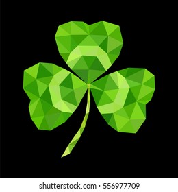 Abstract geometric green Clover with three leaves sign icon. St. Patrick's Day symbol.