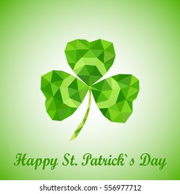 Abstract geometric green Clover with three leaves sign icon. Happy St. Patrick's Day Greeting card.