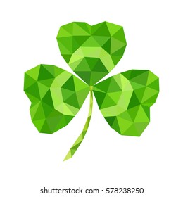 Abstract geometric green Clover with three leaves sign icon. St. Patrick's Day symbol.
