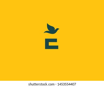 Abstract Geometric Green Logo Icon Letter E And Bird