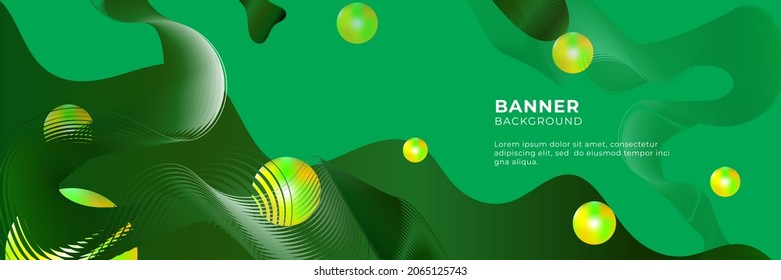 Abstract geometric green wide banner layout design. Wide background with tech corporate organic abstract shapes. Web banner design, template header for site