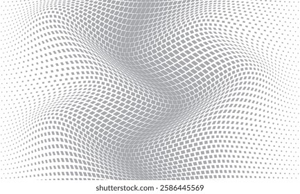 abstract geometric grey big to small rectangle dot wave pattern art.